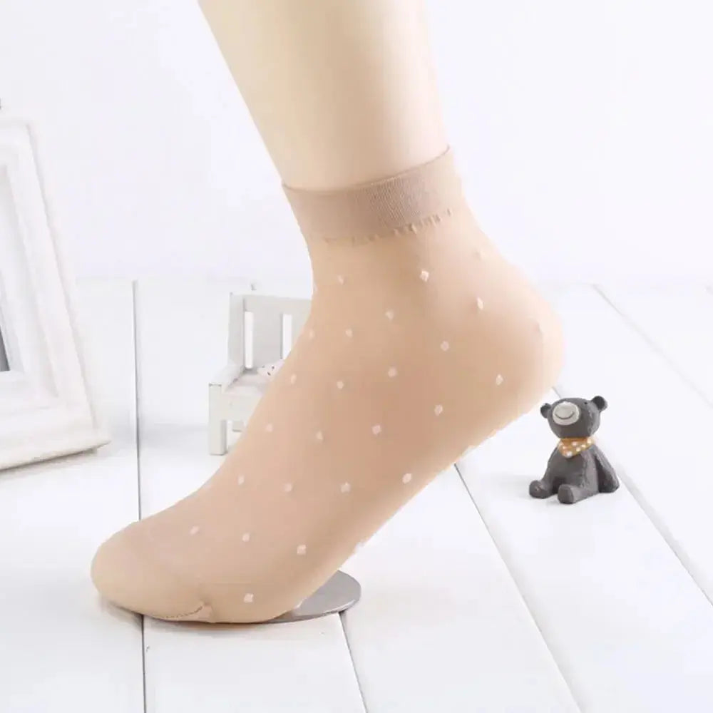 5/10 Pairs Transparent Dot Silk Socks Women Breathable Ultra-thin Elastic Stocking Female Sexy Non-Slip Lace Short Sock Natalia Home Fashion    Natalia Home Fashion