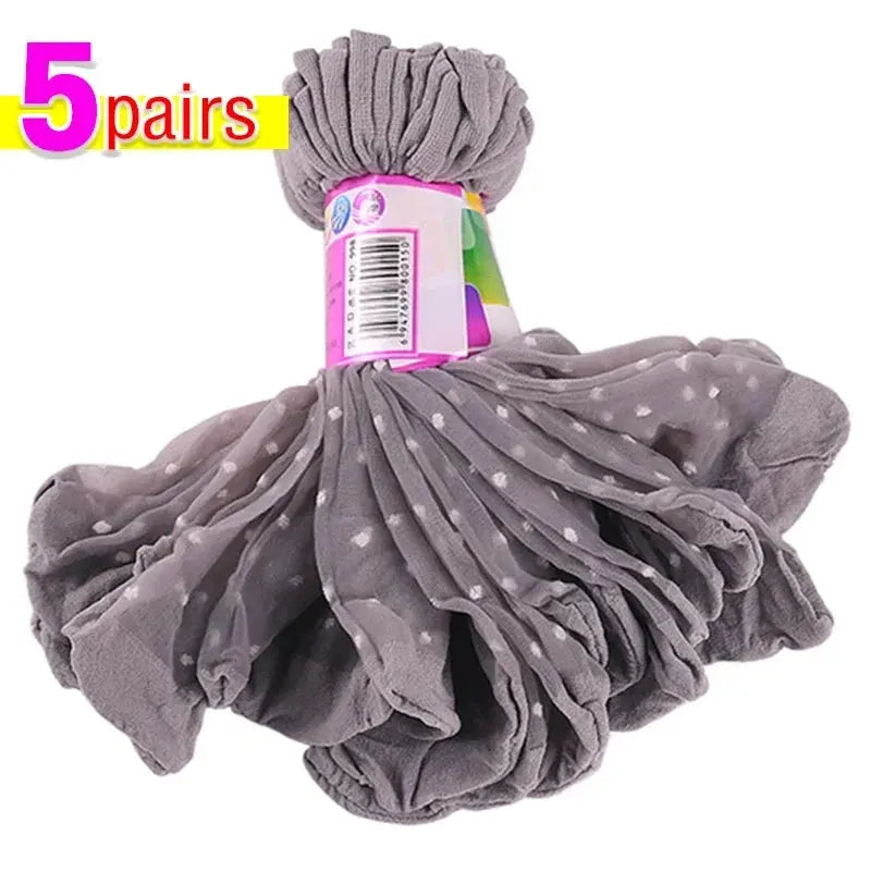 5/10 Pairs Transparent Dot Silk Socks Women Breathable Ultra-thin Elastic Stocking Female Sexy Non-Slip Lace Short Sock Natalia Home Fashion   grey-5pairs-One-Size Natalia Home Fashion