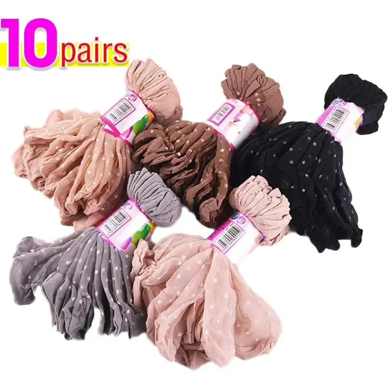 5/10 Pairs Transparent Dot Silk Socks Women Breathable Ultra-thin Elastic Stocking Female Sexy Non-Slip Lace Short Sock Natalia Home Fashion   mixed-10pairs-10Pair-One-Size Natalia Home Fashion