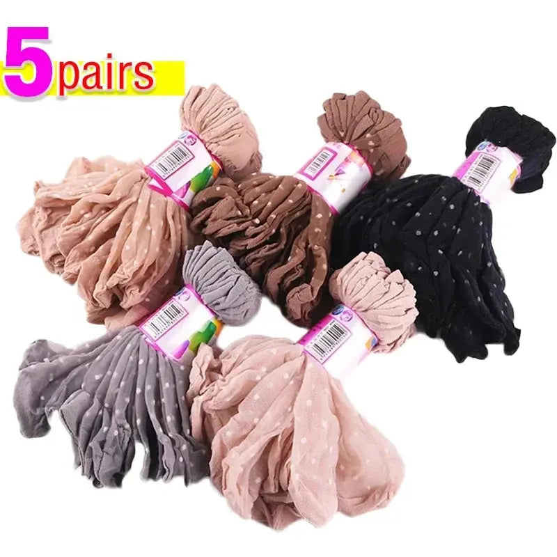 5/10 Pairs Transparent Dot Silk Socks Women Breathable Ultra-thin Elastic Stocking Female Sexy Non-Slip Lace Short Sock Natalia Home Fashion   mixed-5pairs-One-Size Natalia Home Fashion