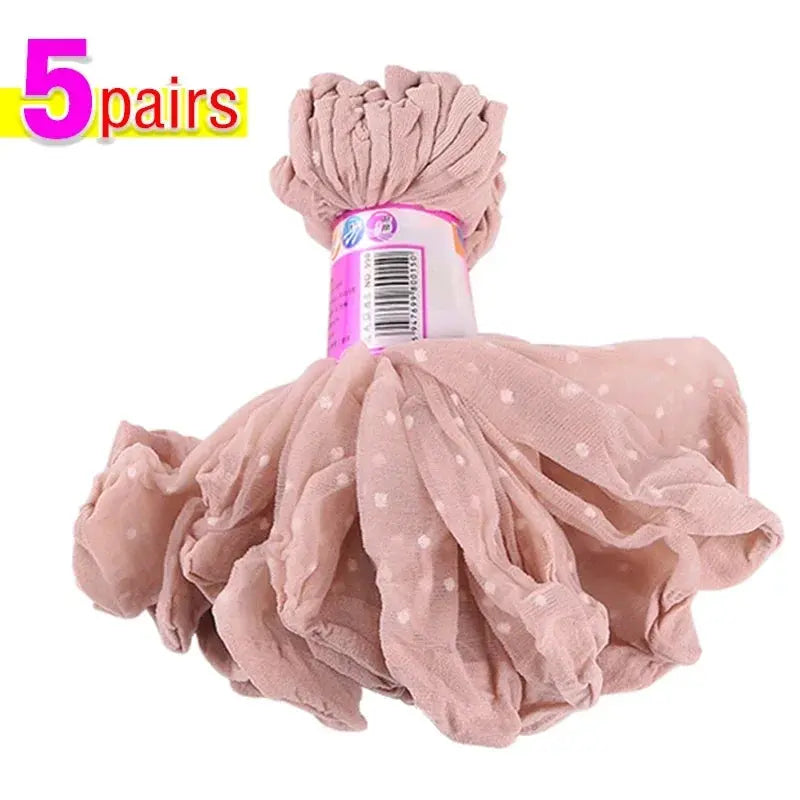 5/10 Pairs Transparent Dot Silk Socks Women Breathable Ultra-thin Elastic Stocking Female Sexy Non-Slip Lace Short Sock Natalia Home Fashion   light-skin-5Pairs-One-Size Natalia Home Fashion