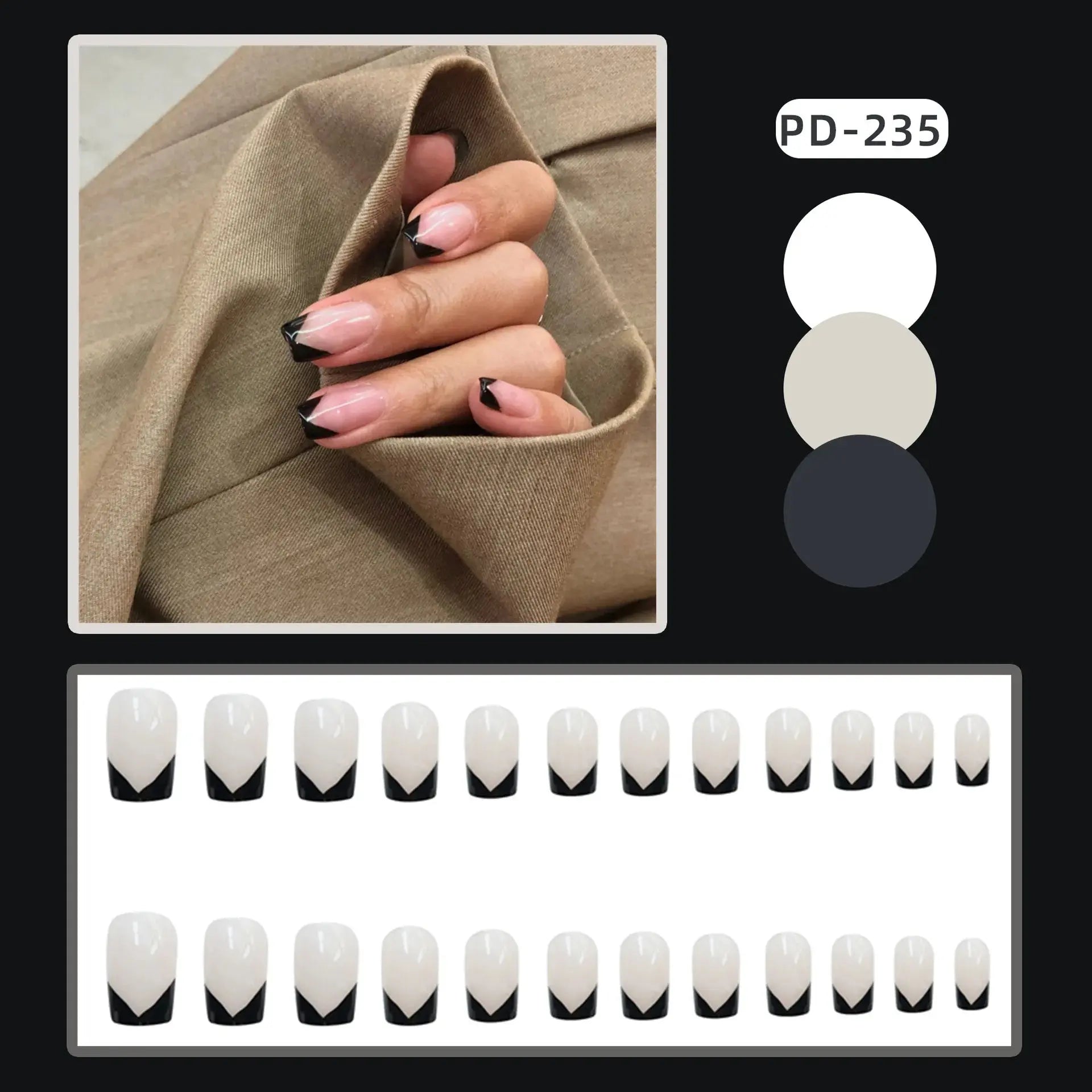 24Pcs Seamless Removable Artificial Press On Nail Art Detachable Fashion False Nails With Designs French Black Edge Fake Nails Natalia Home Fashion   PD-235 Natalia Home Fashion