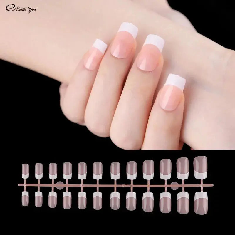 24pcs French Nail Tips False Fake Nails Medium Short Long Rectangular False Nail Easy Wear for Home Office Wear Press on Nails Natalia Home Fashion    Natalia Home Fashion