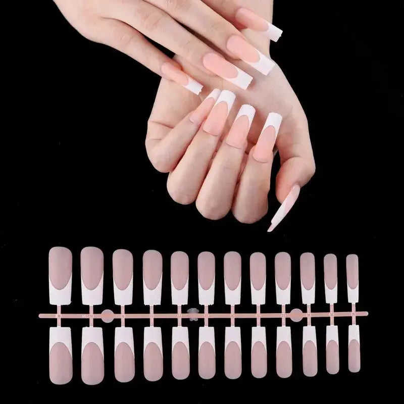 24pcs French Nail Tips False Fake Nails Medium Short Long Rectangular False Nail Easy Wear for Home Office Wear Press on Nails Natalia Home Fashion    Natalia Home Fashion