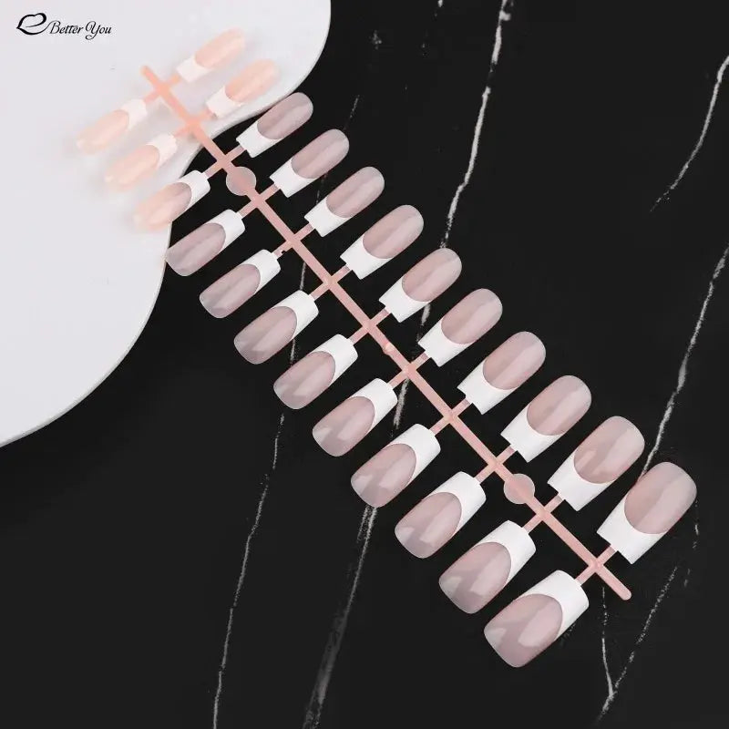 24pcs French Nail Tips False Fake Nails Medium Short Long Rectangular False Nail Easy Wear for Home Office Wear Press on Nails Natalia Home Fashion    Natalia Home Fashion