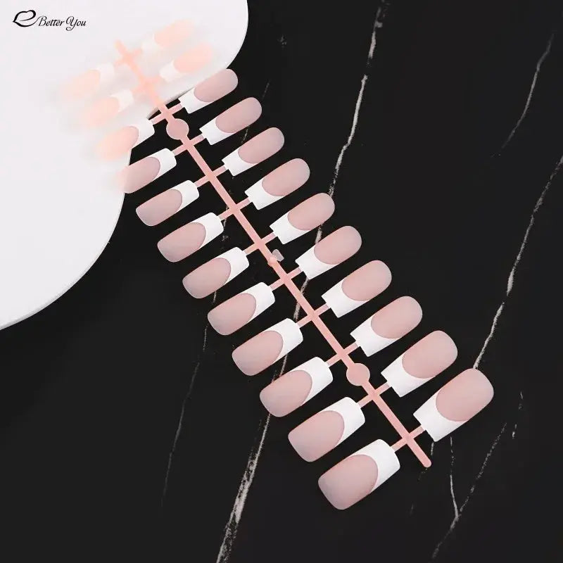 24pcs French Nail Tips False Fake Nails Medium Short Long Rectangular False Nail Easy Wear for Home Office Wear Press on Nails Natalia Home Fashion    Natalia Home Fashion