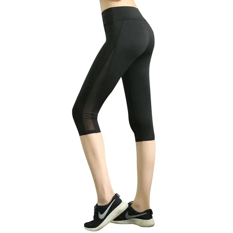 Women Cropped Yoga Pant Gym Workout Bottom Mesh Sport Leggings Skinny Capris 3/4 Running Trouser Slim Crop Fitness Tights Natalia Home Fashion   QK702-XL Natalia Home Fashion