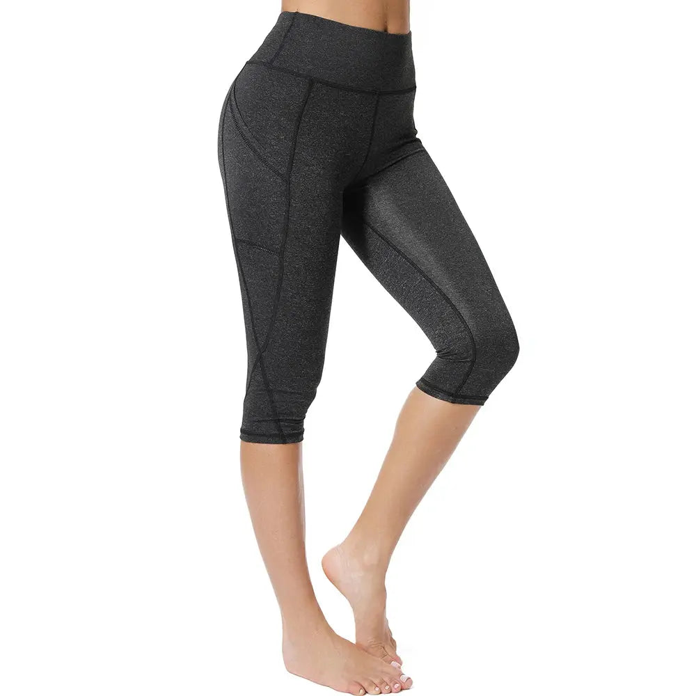 3/4 Yoga Pants Casual Women Calf-length Pants Sport Capri Pant Women Fitness Yoga leggings High Waist Gym Black Leggins Natalia Home Fashion   Deep-Grey-L Natalia Home Fashion