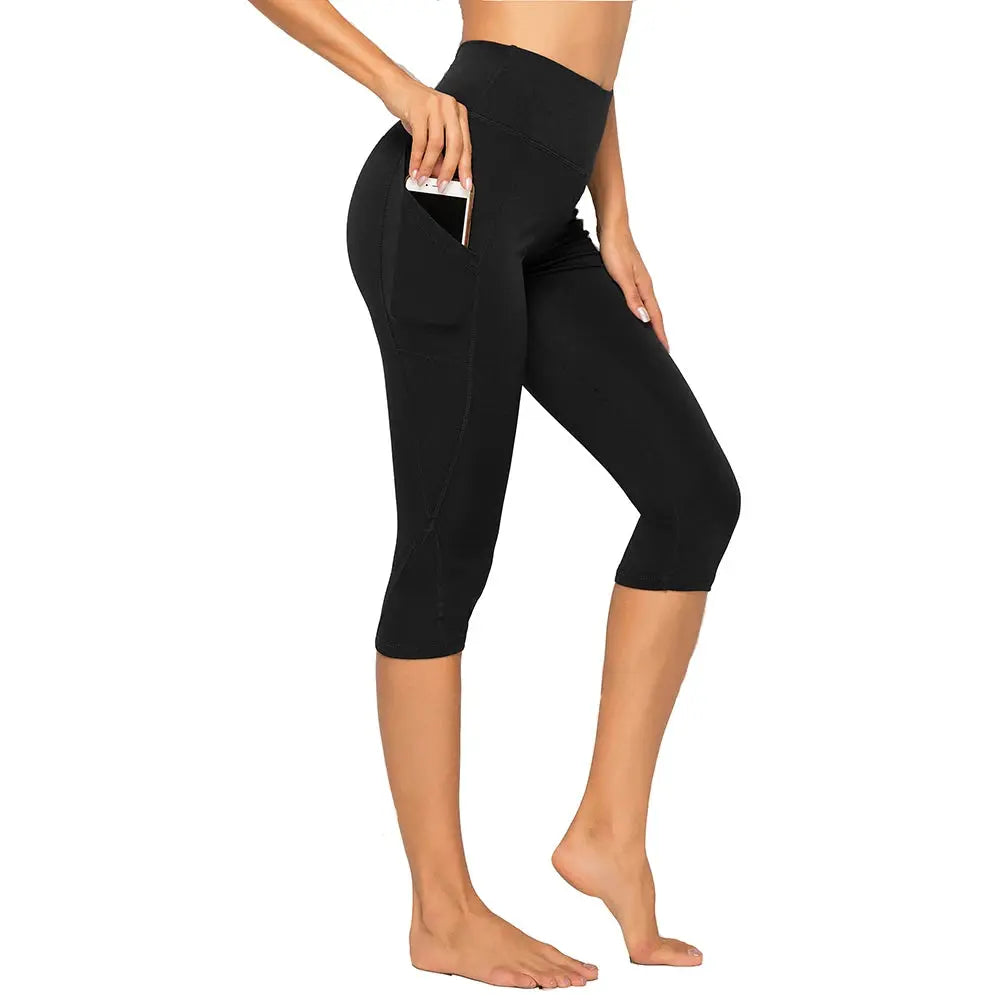 3/4 Yoga Pants Casual Women Calf-length Pants Sport Capri Pant Women Fitness Yoga leggings High Waist Gym Black Leggins Natalia Home Fashion   Black-L Natalia Home Fashion