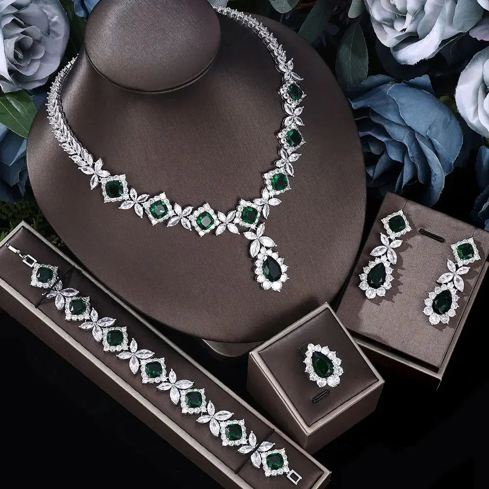 4-piece cubic zirconia bridal jewelry set, crystal wedding jewelry set Natalia Home Fashion   green-resizable Natalia Home Fashion