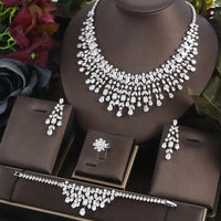 4pcs Bridal Zirconia Full Jewelry Sets For Women Party, Luxury CZ Crystal Wedding necklace sets Natalia Home Fashion    Natalia Home Fashion