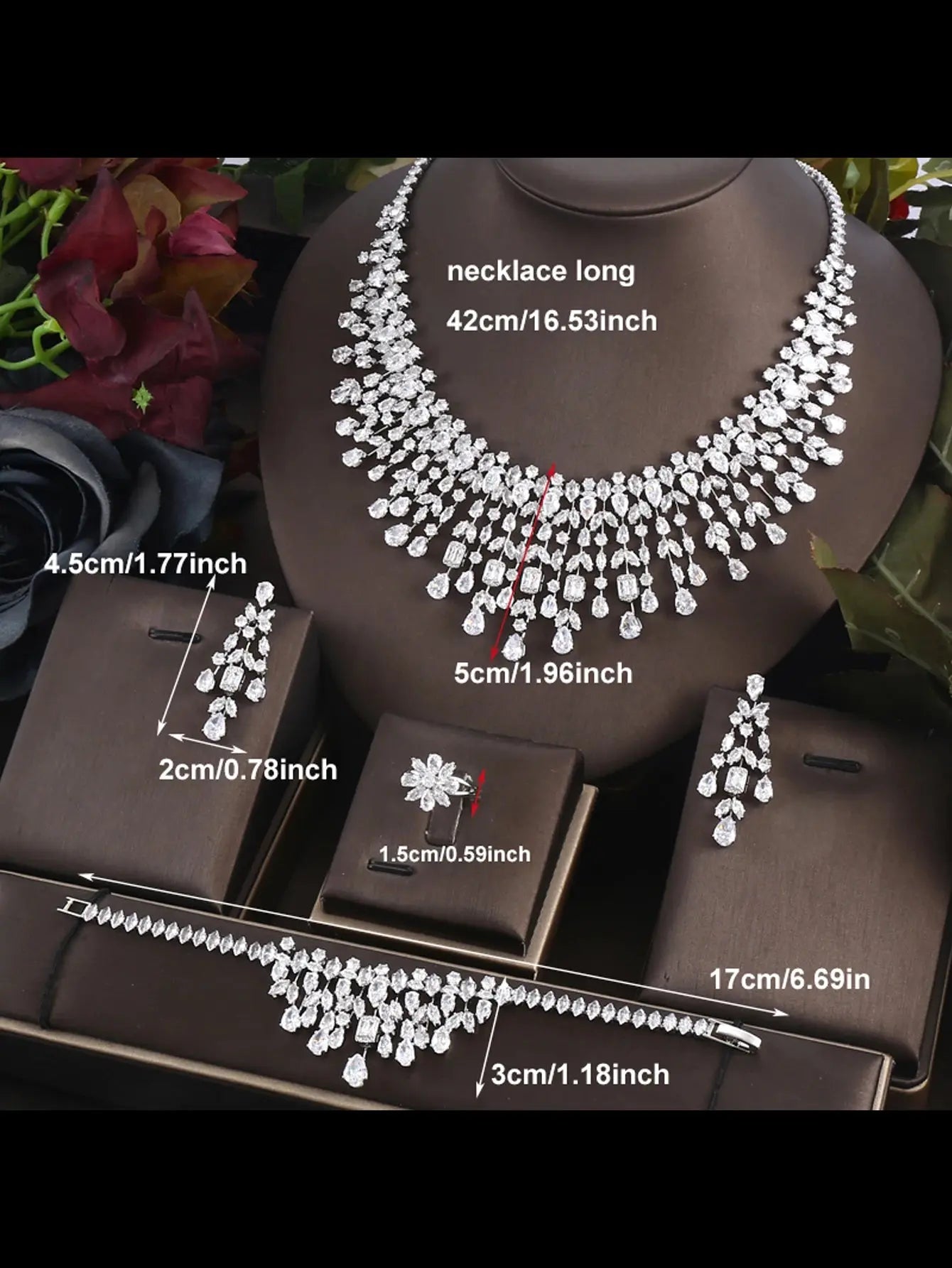 4pcs Bridal Zirconia Full Jewelry Sets For Women Party, Luxury CZ Crystal Wedding necklace sets Natalia Home Fashion    Natalia Home Fashion