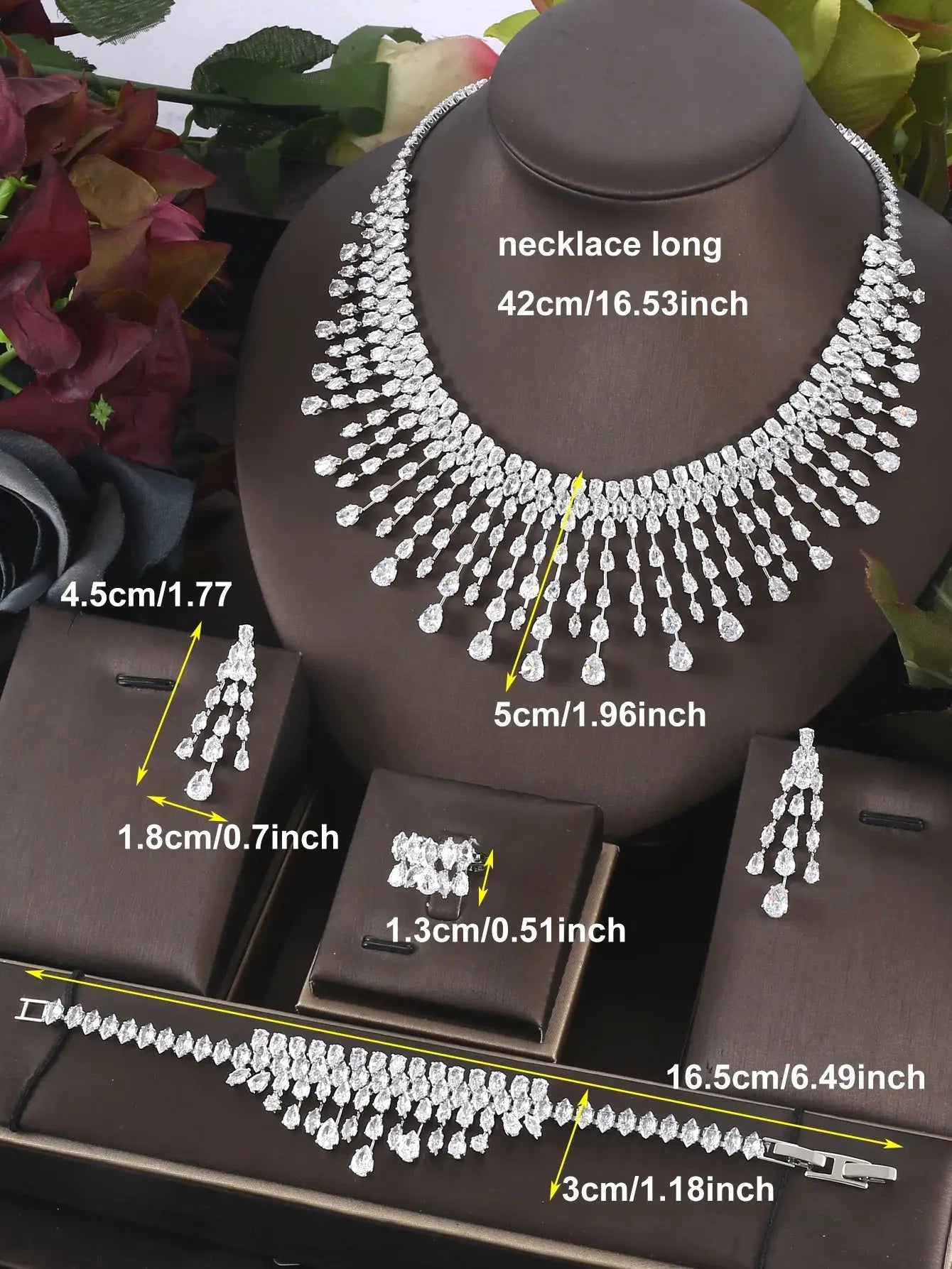 4pcs Bridal Zirconia Full Jewelry Sets For Women Party, Luxury CZ Crystal Wedding necklace sets Natalia Home Fashion    Natalia Home Fashion