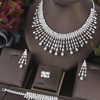 4pcs Bridal Zirconia Full Jewelry Sets For Women Party, Luxury CZ Crystal Wedding necklace sets Natalia Home Fashion   SILVER-PLATED Natalia Home Fashion