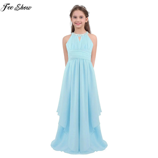 Children Wedding Flower Girl Dresses Shiny Sequin Chiffon Elegant Party Dresses Princess Gown for Prom Birthday Evening Pageant Natalia Home Fashion    Natalia Home Fashion