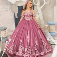 Dark Pink Flower Girl Dress For Wedding Applique Sleeveless Tulle Puffy Birthday Party Children Photoshoot Ball Gown Prom Natalia Home Fashion    Natalia Home Fashion