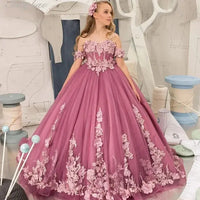 Dark Pink Flower Girl Dress For Wedding Applique Sleeveless Tulle Puffy Birthday Party Children Photoshoot Ball Gown Prom Natalia Home Fashion    Natalia Home Fashion