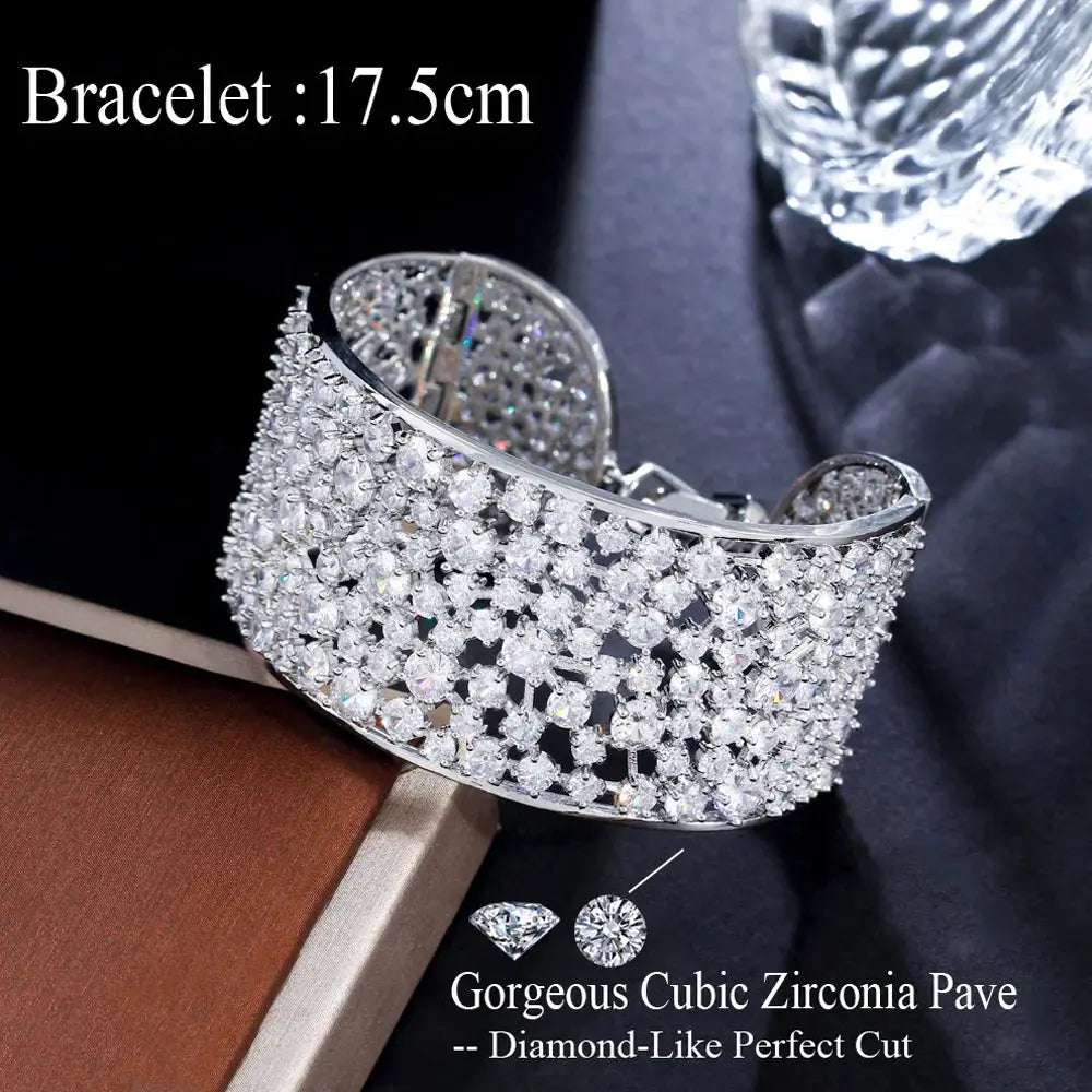 Elegant Shiny Cubic Zirconia Silver Color Luxury Big Wide Bridal Wedding Bangle Bracelet for Women Jewelry Natalia Home Fashion    Natalia Home Fashion