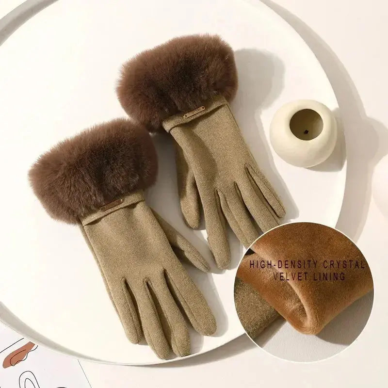 Elegant Women's Gloves Touch Screen Velvet Thickened Gloves Rabbit Fur Women's Warm Mittens Glove Natalia Home Fashion    Natalia Home Fashion