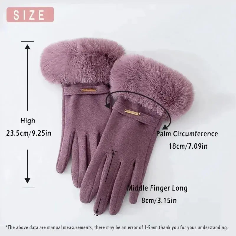 Elegant Women's Gloves Touch Screen Velvet Thickened Gloves Rabbit Fur Women's Warm Mittens Glove Natalia Home Fashion    Natalia Home Fashion