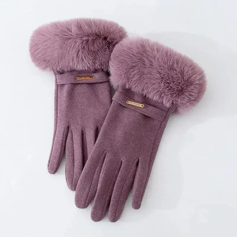 Elegant Women's Gloves Touch Screen Velvet Thickened Gloves Rabbit Fur Women's Warm Mittens Glove Natalia Home Fashion   Purple-One-Size Natalia Home Fashion