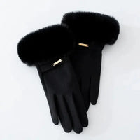 Elegant Women's Gloves Touch Screen Velvet Thickened Gloves Rabbit Fur Women's Warm Mittens Glove Natalia Home Fashion   Black-One-Size Natalia Home Fashion