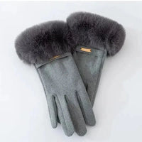 Elegant Women's Gloves Touch Screen Velvet Thickened Gloves Rabbit Fur Women's Warm Mittens Glove Natalia Home Fashion   Grey-One-Size Natalia Home Fashion