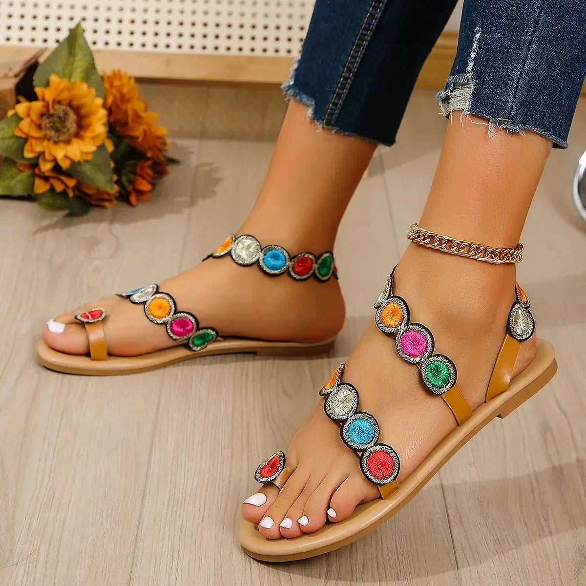 Embroidered Faux Flower Fashion Sandals Flats Every day wear Slippers Natalia Home Fashion   924-39 Natalia Home Fashion