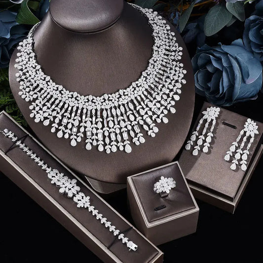 Fashion 4 Piece Bridal Zirconia Jewelry Set for Women's Party, Crystal Wedding Jewelry Set Natalia Home Fashion    Natalia Home Fashion