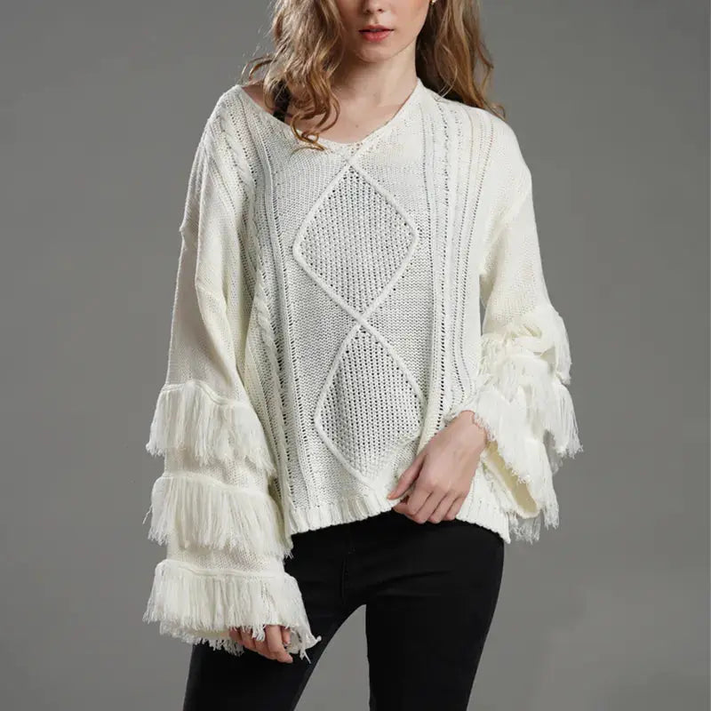 Fashion Autumn Winter Fringe Long Sleeve Lady Knitted Cable Cashmere Cardigan Women Plus Size Sweaters My Store