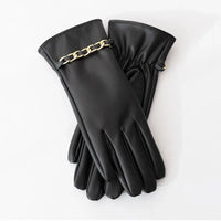 Fashion Chain Women' PU Leather Gloves Winter Warm Plus Velvet Thicken Full Finger Outdoor Riding Touch Screen Driving Mittens Natalia Home Fashion    Natalia Home Fashion