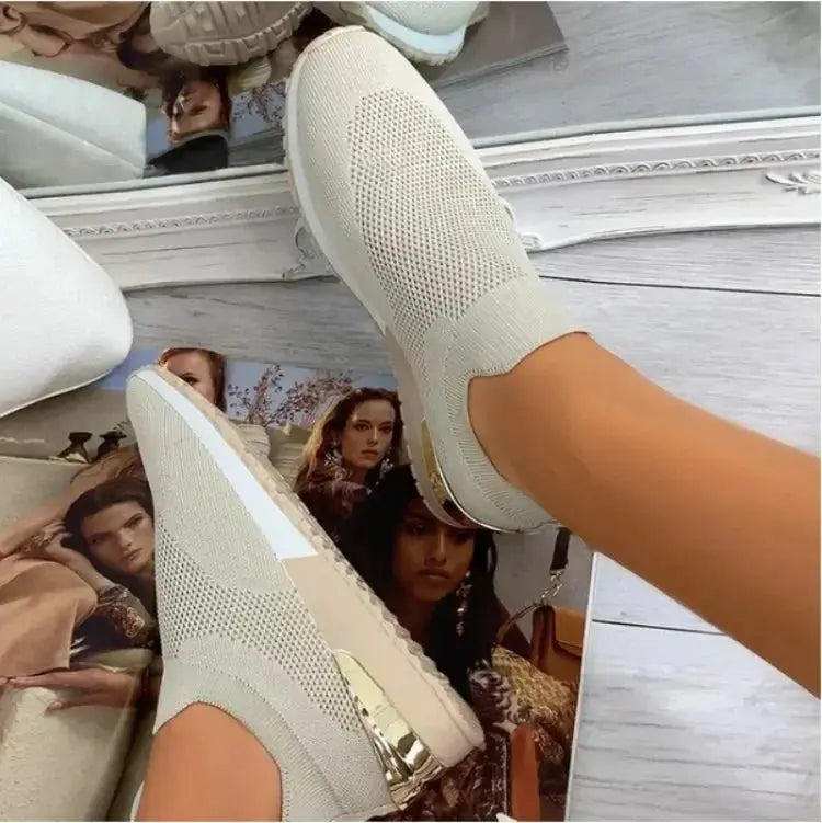 Fashion Platform Women's Sport Shoes  Casual Breathable Outdoor Running Shoes Slip-on Vulcanize Sneakers Natalia Home Fashion   Beige-43 Natalia Home Fashion