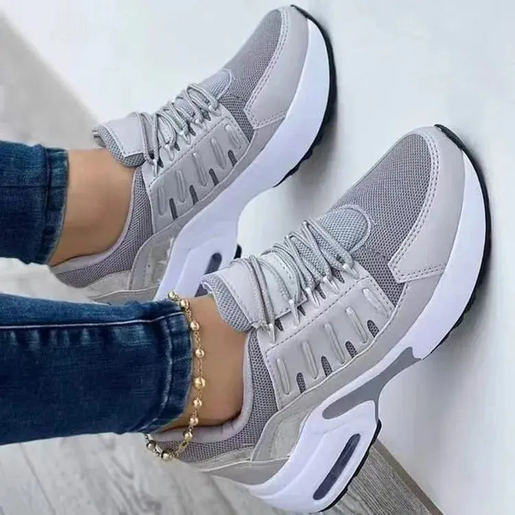 Fashion Woman Vulcanize Platform Casual Sneakers Women Flats Mesh Breathable Running Walking Shoes Chunky Sports Shoe Natalia Home Fashion   GRAY-43 Natalia Home Fashion