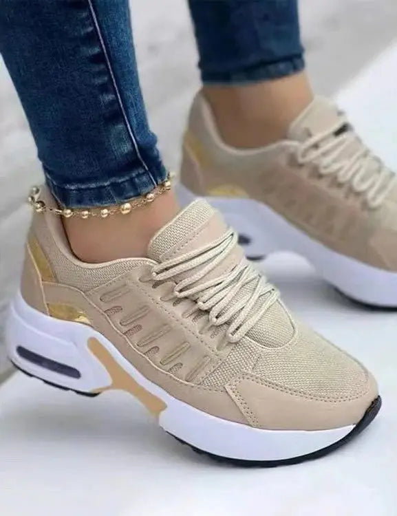 Fashion Woman Vulcanize Platform Casual Sneakers Women Flats Mesh Breathable Running Walking Shoes Chunky Sports Shoe Natalia Home Fashion   Khaki-43 Natalia Home Fashion