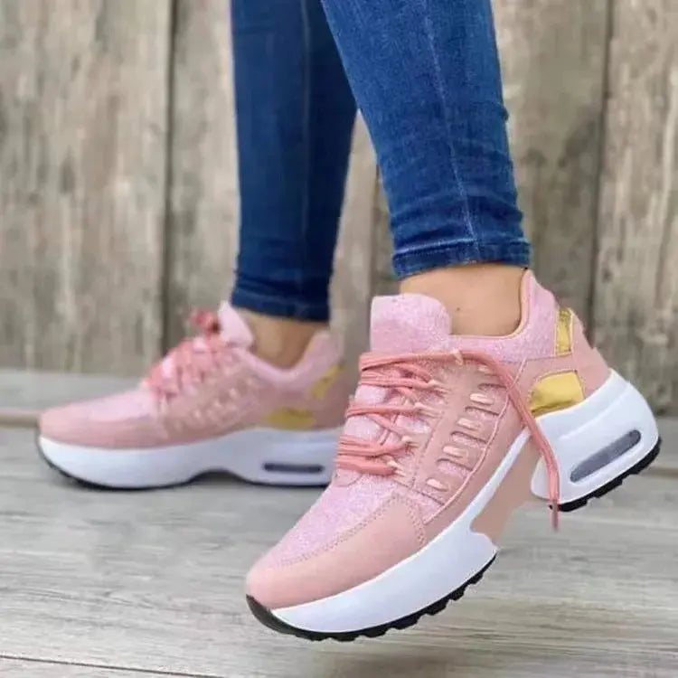 Fashion Woman Vulcanize Platform Casual Sneakers Women Flats Mesh Breathable Running Walking Shoes Chunky Sports Shoe Natalia Home Fashion   Pink-43 Natalia Home Fashion