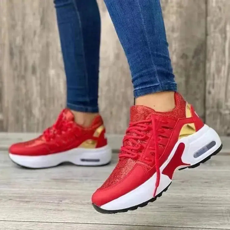 Fashion Woman Vulcanize Platform Casual Sneakers Women Flats Mesh Breathable Running Walking Shoes Chunky Sports Shoe Natalia Home Fashion   Red-43 Natalia Home Fashion