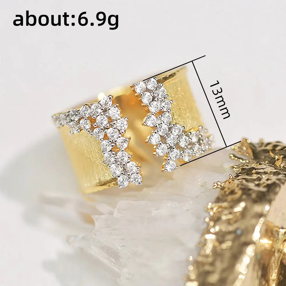 Fashion Women's Finger Ring with CZ Stone Wiredrawing Effect Gold Color Wide Rings Luxury Female Jewelry Party Natalia Home Fashion    Natalia Home Fashion