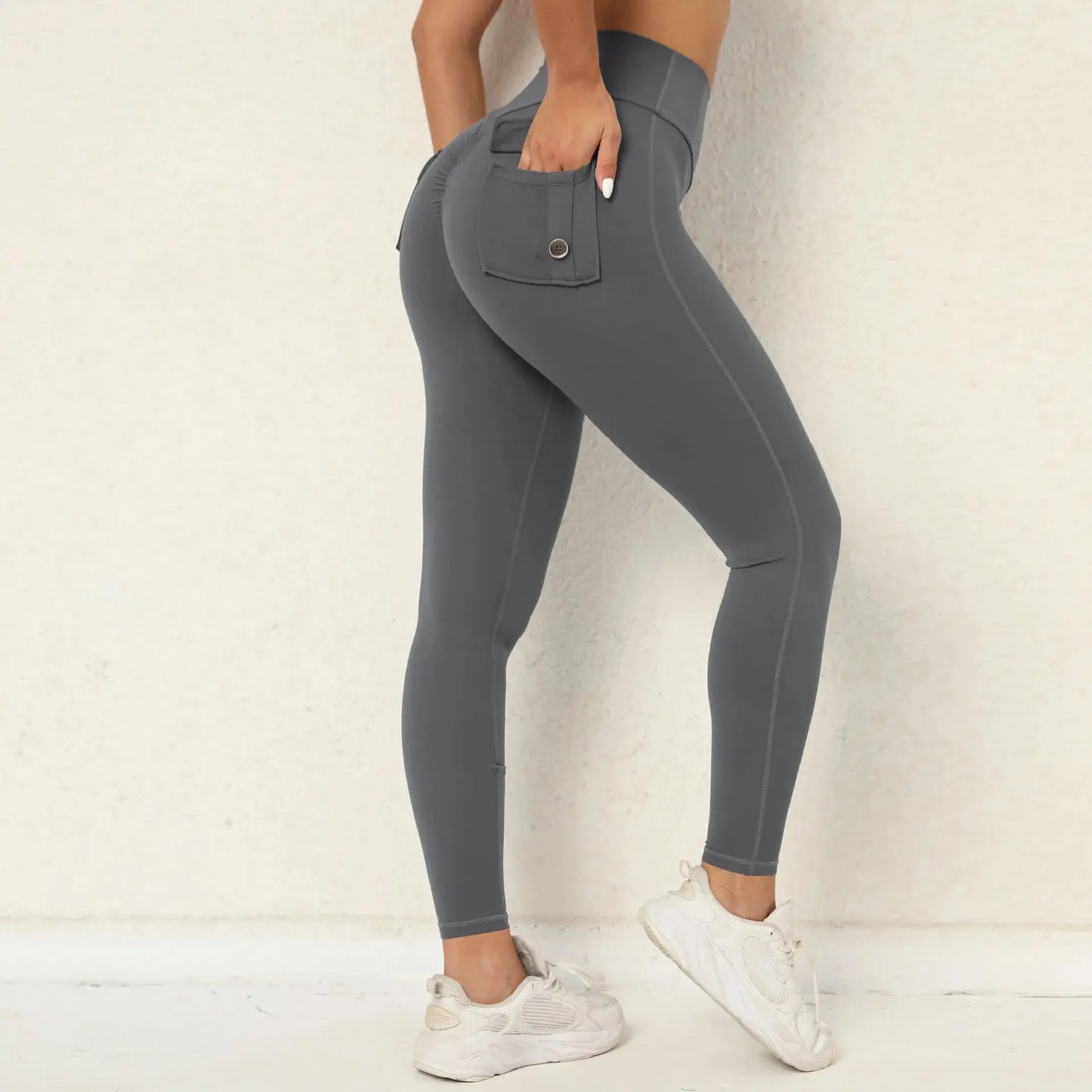 Fitness Leggings Women Yoga Pants Pocket High Waist Push Up Sport Leggings Women Super Stretchy Gym Workout Tights Running Pants Natalia Home Fashion   dark-grey-M Natalia Home Fashion