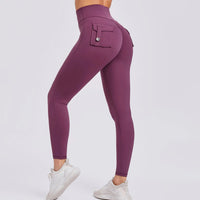 Fitness Leggings Women Yoga Pants Pocket High Waist Push Up Sport Leggings Women Super Stretchy Gym Workout Tights Running Pants Natalia Home Fashion   Grape-Purple-M Natalia Home Fashion