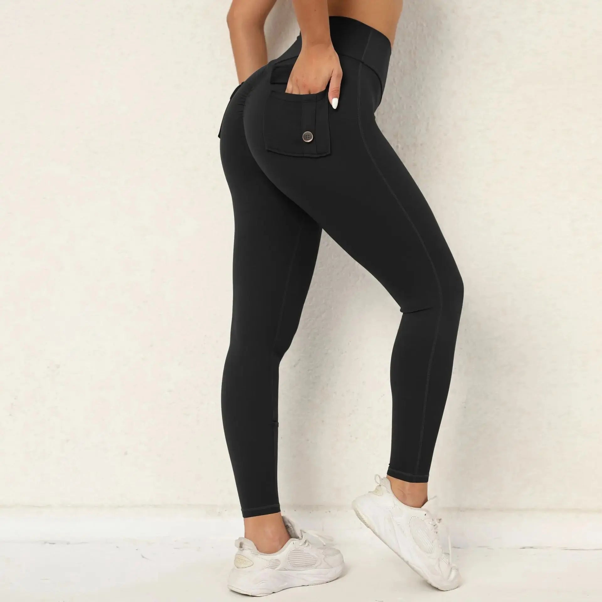 Fitness Leggings Women Yoga Pants Pocket High Waist Push Up Sport Leggings Women Super Stretchy Gym Workout Tights Running Pants Natalia Home Fashion   black-M Natalia Home Fashion