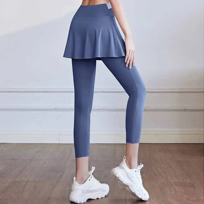 Fitness Yoga Pants With Skirt Women Two Pieces Sports Leggings Gym Push Up Patchwork Crossover High Waist Tight Pants Natalia Home Fashion    Natalia Home Fashion