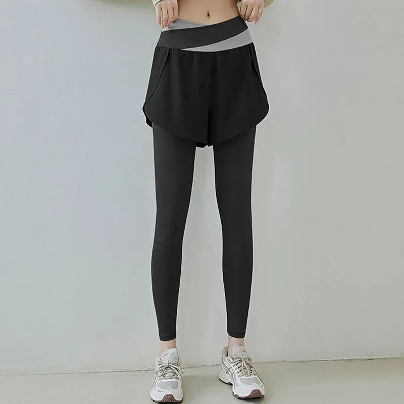 Fitness Yoga Pants Women Two Pieces Sport and Legging Gym Sportswear Push Up Patchwork Crossover High Waist Tight Sports Pants Natalia Home Fashion   black-XL Natalia Home Fashion