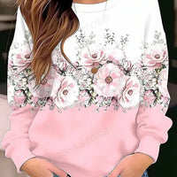 Floral Hoodie O-neck Hoodie Women Fashion Hoodies Women Sweats Floral Round Neck Pullovers Natalia Home Fashion   RHF5H232811C-5XL Natalia Home Fashion