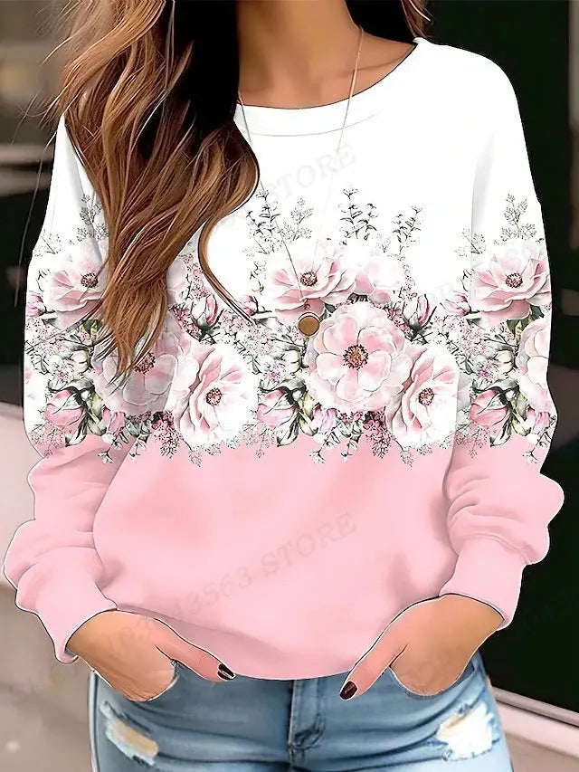 Floral Hoodie O-neck Hoodie Women Fashion Hoodies Women Sweats Floral Round Neck Pullovers Natalia Home Fashion   RHF5H232811C-5XL Natalia Home Fashion