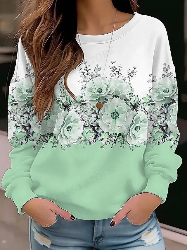 Floral Hoodie O-neck Hoodie Women Fashion Hoodies Women Sweats Floral Round Neck Pullovers Natalia Home Fashion   RHF5H232811A-5XL Natalia Home Fashion