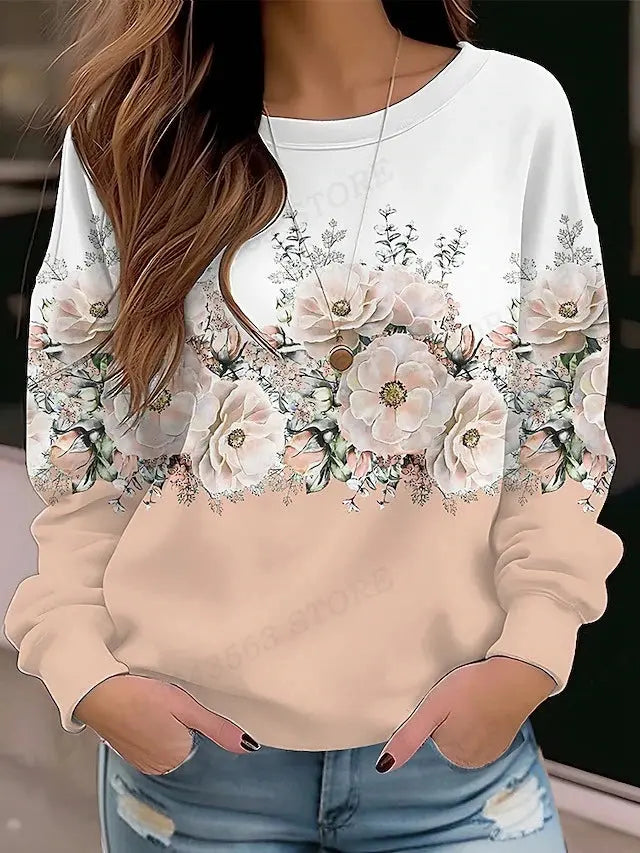 Floral Hoodie O-neck Hoodie Women Fashion Hoodies Women Sweats Floral Round Neck Pullovers Natalia Home Fashion   RHF5H232811B-5XL Natalia Home Fashion