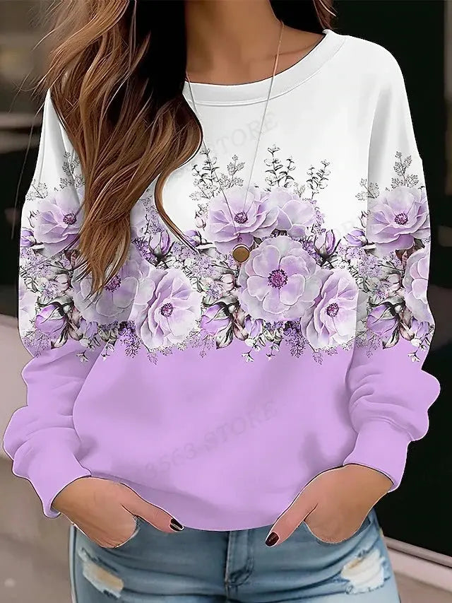 Floral Hoodie O-neck Hoodie Women Fashion Hoodies Women Sweats Floral Round Neck Pullovers Natalia Home Fashion   RHF5H232811D-5XL Natalia Home Fashion