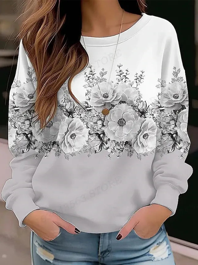 Floral Hoodie O-neck Hoodie Women Fashion Hoodies Women Sweats Floral Round Neck Pullovers Natalia Home Fashion   RHF5H2328119-5XL Natalia Home Fashion