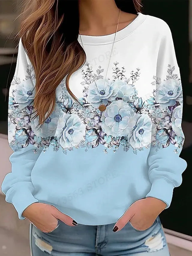 Floral Hoodie O-neck Hoodie Women Fashion Hoodies Women Sweats Floral Round Neck Pullovers Natalia Home Fashion   RHF5H232811E-5XL Natalia Home Fashion