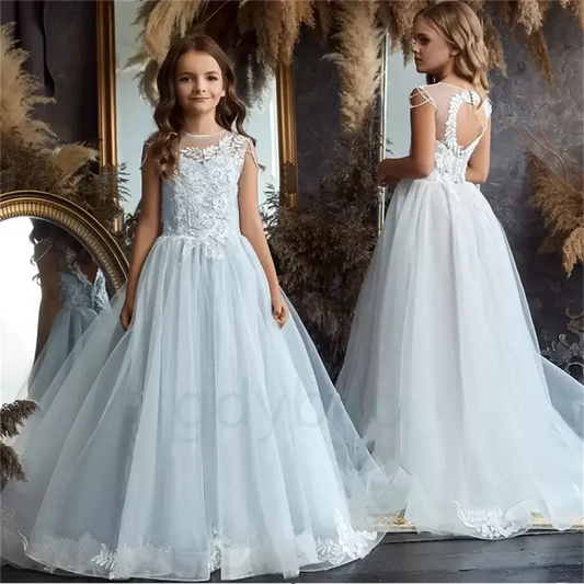 Flower Girl Dress White Fluffy Wedding Party Dress Girl  Eucharist Attended Princess Lace Evening Dresses Natalia Home Fashion Dress   Natalia Home Fashion